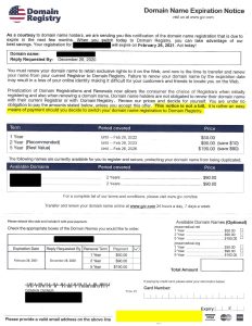 Scam letter from US Domain Registry misleading businesses about domain renewal at inflated rates.