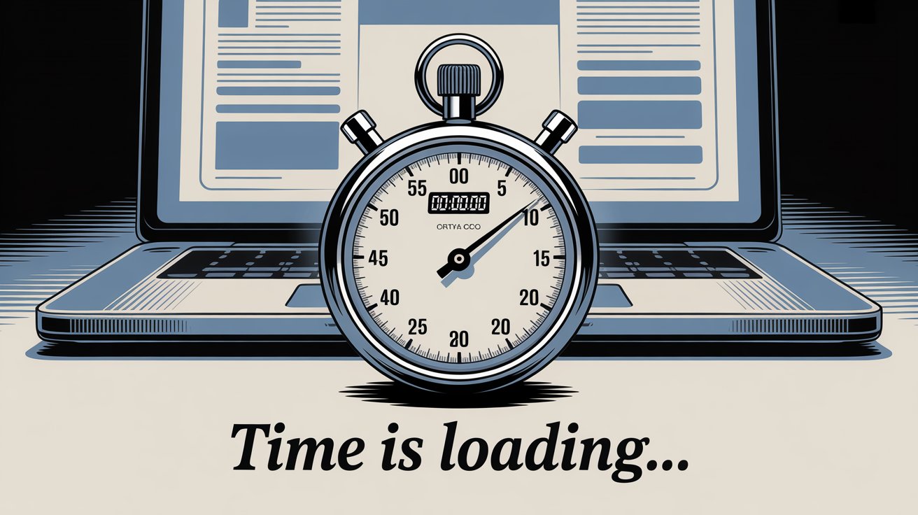 Boost Your Website Speed: Simple Fixes for Faster Load Times and Higher Conversions 1 Loading symbol with a clock, representing website speed improvements for better performance and conversions.